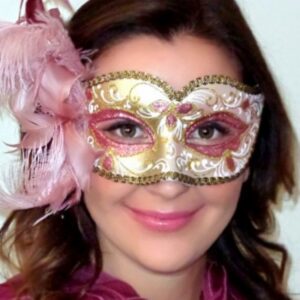 Annalyse Venetian Feather Mask Pink Gold