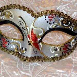 Bianca Italian Made Masquerade Mask in Black Gold with Red