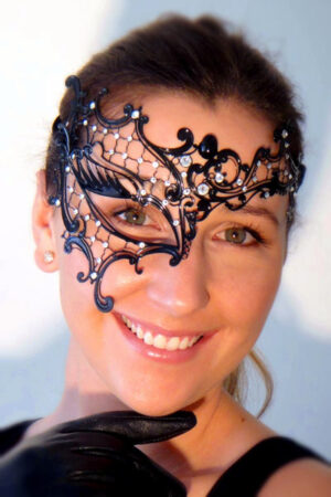Gothic Ladies Phantom Mask with Clear Swarovski Crystals