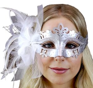 Silver White Feather Mask